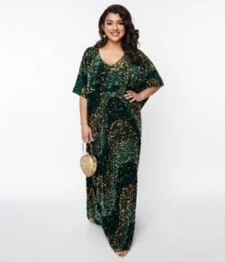 Unique Vintage Emerald & Gold Sequin Burton Caftan Dress -New Dress Store unique vintage emerald gold sequin burton caftan dress 278985