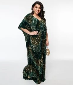 Unique Vintage Emerald & Gold Sequin Burton Caftan Dress -New Dress Store unique vintage emerald gold sequin burton caftan dress 480930