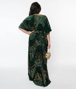 Unique Vintage Emerald & Gold Sequin Burton Caftan Dress -New Dress Store unique vintage emerald gold sequin burton caftan dress 885994