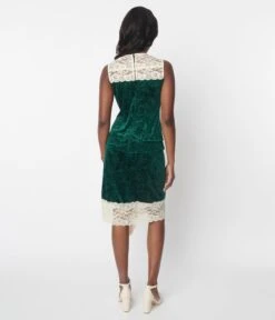 Unique Vintage Emerald Green Crushed Velvet & Ivory Lace Flapper Dress -New Dress Store unique vintage emerald green crushed velvet ivory lace flapper dress 682922
