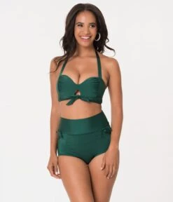 Unique Vintage Forest Green Gilda High Waist Swim Bottoms -New Dress Store unique vintage forest green gilda high waist swim bottoms 240978