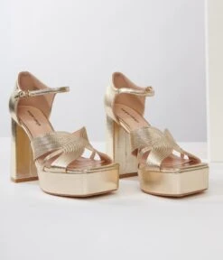 Unique Vintage Gold Deco Platform Heels -New Dress Store unique vintage gold deco platform heels 265279