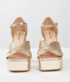 Unique Vintage Gold Deco Platform Heels -New Dress Store unique vintage gold deco platform heels 739870