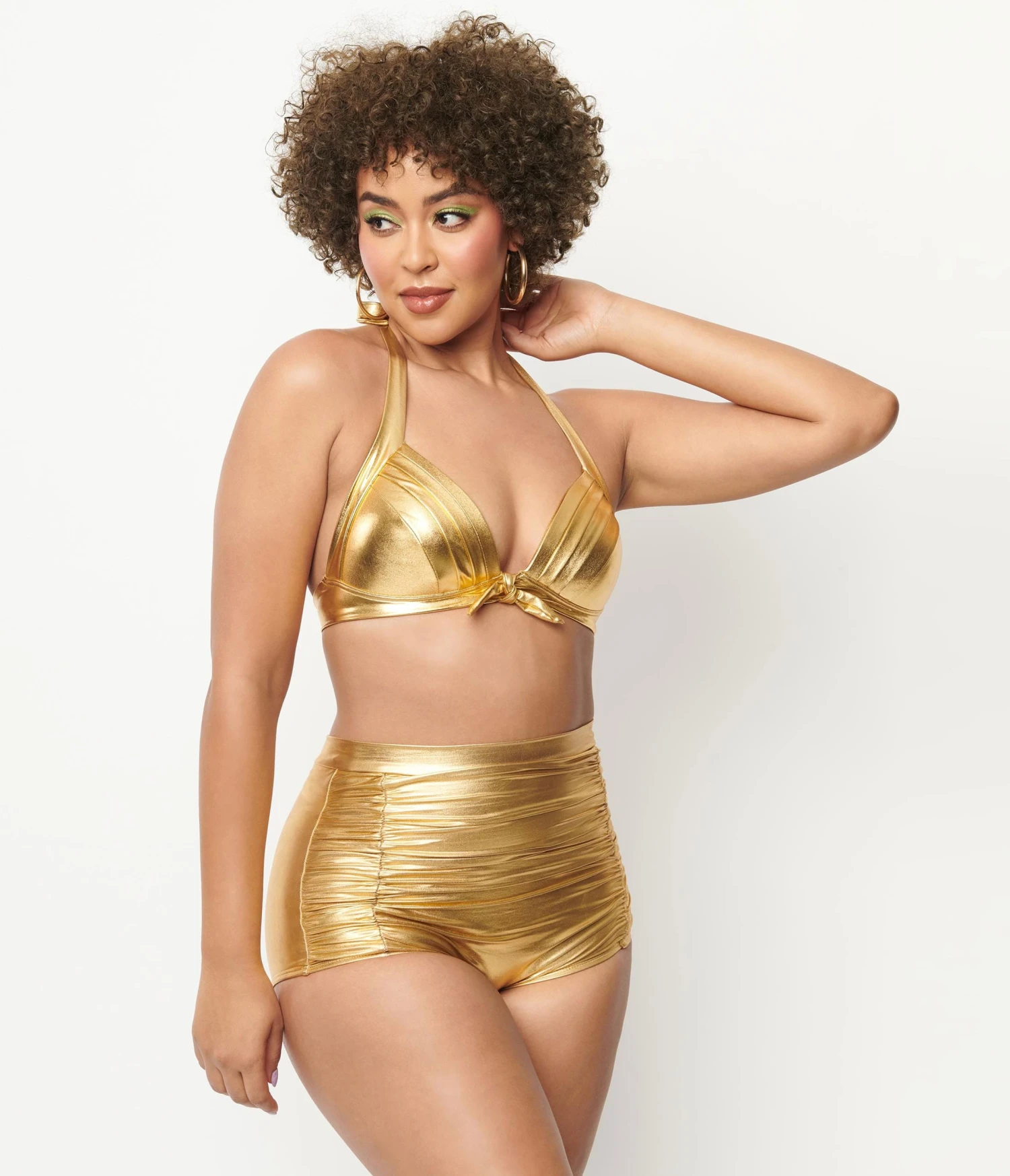 Unique Vintage Gold Monroe Halter Swim Top 3 Unique Vintage Gold Monroe Halter Swim Top - Image 3