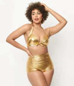 Unique Vintage Gold Monroe High Waist Swim Bottom -New Dress Store unique vintage gold monroe high waist swim bottom 370359