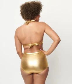Unique Vintage Gold Monroe High Waist Swim Bottom -New Dress Store unique vintage gold monroe high waist swim bottom 956477