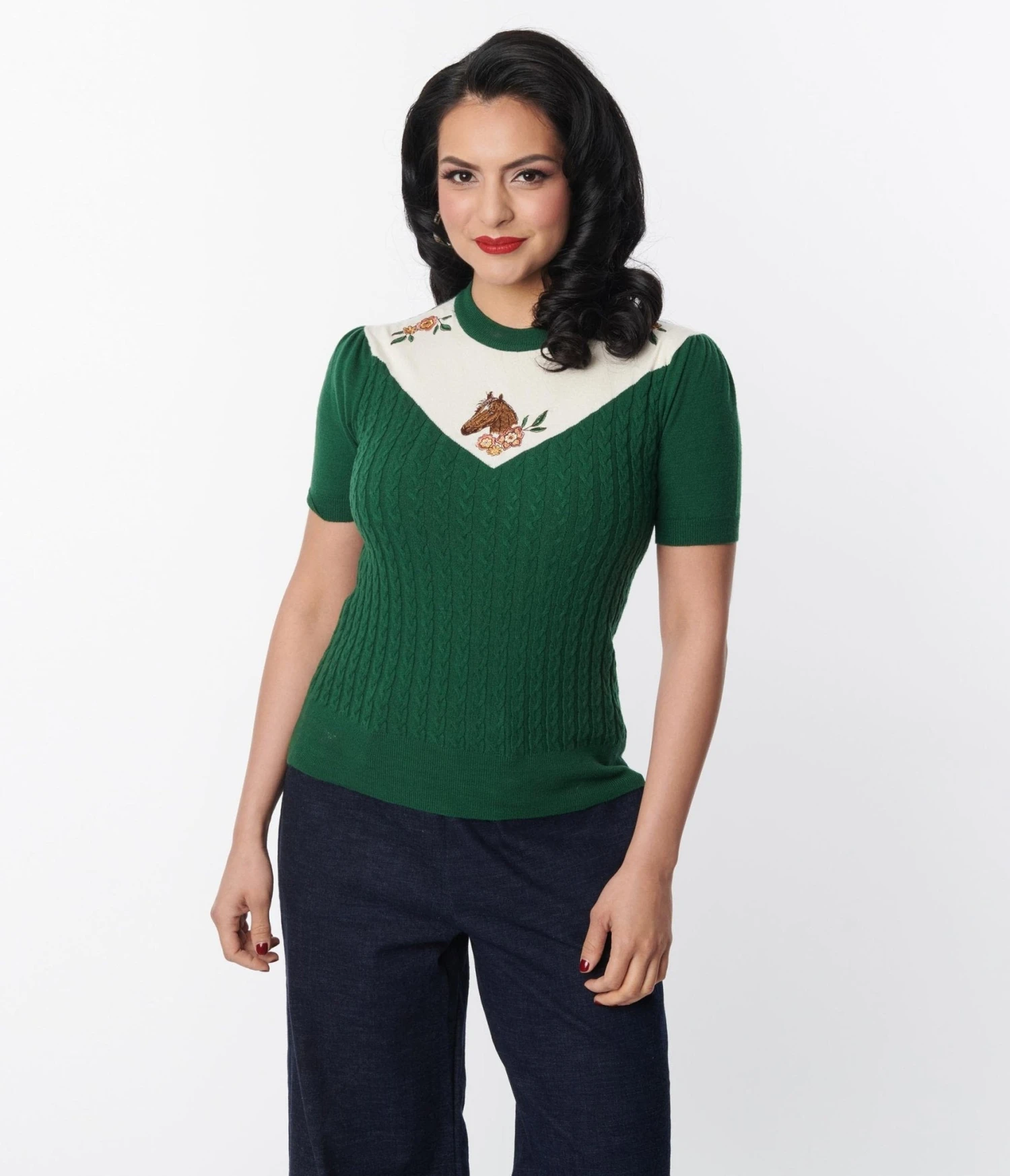 Unique Vintage Green & Ivory Western Floral Embroidered Park City Sweater 4 Unique Vintage Green & Ivory Western Floral Embroidered Park City Sweater - Image 4