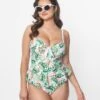 Unique Vintage Green & Pink Monstera Leaf Daphne Swim Bottoms