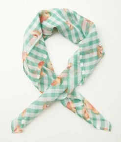 Unique Vintage Green Stripe & Peaches Hair Scarf