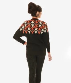 Unique Vintage Halloween Argyle Button Cardigan -New Dress Store unique vintage halloween argyle button cardigan 586437