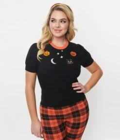 Unique Vintage Halloween Cable Embroidered Sweater -New Dress Store unique vintage halloween cable embroidered sweater 255502