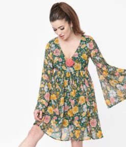 Unique Vintage Hunter Green Floral Empire Waist Dress 8 Unique Vintage Hunter Green Floral Empire Waist Dress -New Dress Store unique vintage hunter green floral empire waist 461106