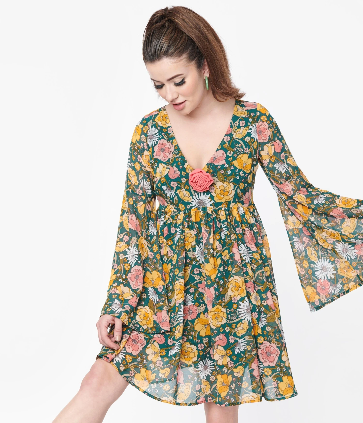 Unique Vintage Hunter Green Floral Empire Waist Dress 4 Unique Vintage Hunter Green Floral Empire Waist Dress - Image 4