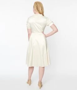 Unique Vintage Ivory Satin Button Bridal Swing Dress 8 Unique Vintage Ivory Satin Button Bridal Swing Dress -New Dress Store unique vintage ivory satin button bridal swing dress 947607