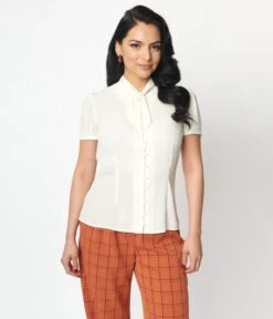 Unique Vintage Ivory Tie Neck Button Blouse 10 Unique Vintage Ivory Tie Neck Button Blouse -New Dress Store unique vintage ivory tie neck button blouse 438090