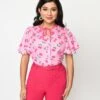 Unique Vintage Lavender & Hot Pink Cherry Cecilia Blouse