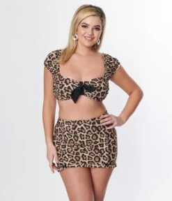 Unique Vintage Leopard Bow Bandeau Swim Top -New Dress Store unique vintage leopard bow bandeau swim top 720576
