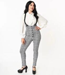 Unique Vintage Light Blue Glen Plaid Moorehead Suspender Pants