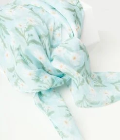 Unique Vintage Light Blue & White Daisy Print Hair Scarf -New Dress Store unique vintage light blue white daisy print hair scarf 985465