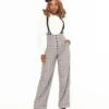 Unique Vintage Light Grey Windowpane Thelma Suspender Pants