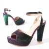 Unique Vintage Metallic Emerald & Purple Duotone Platform Heels