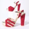 Unique Vintage Metallic Gold & Red Suede Platform Heels
