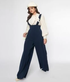 Unique Vintage Navy Blue Rochelle Suspender Pants -New Dress Store unique vintage navy blue rochelle suspender pants 495141
