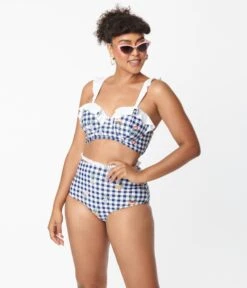 Unique Vintage Navy Gingham & Floral Cape May Swim Bottoms -New Dress Store unique vintage navy gingham floral cape may swim bottoms 146683