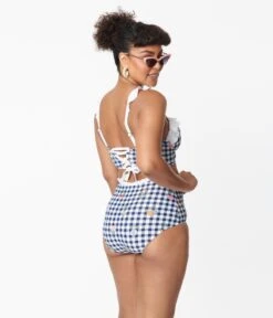 Unique Vintage Navy Gingham & Floral Cape May Swim Bottoms -New Dress Store unique vintage navy gingham floral cape may swim bottoms 250730