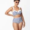 Unique Vintage Navy Gingham & Floral Cape May Swim Bottoms