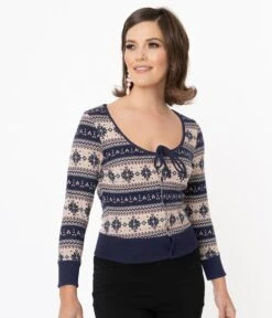 Unique Vintage Navy Snowflake Fair Isle Dandy Cardigan