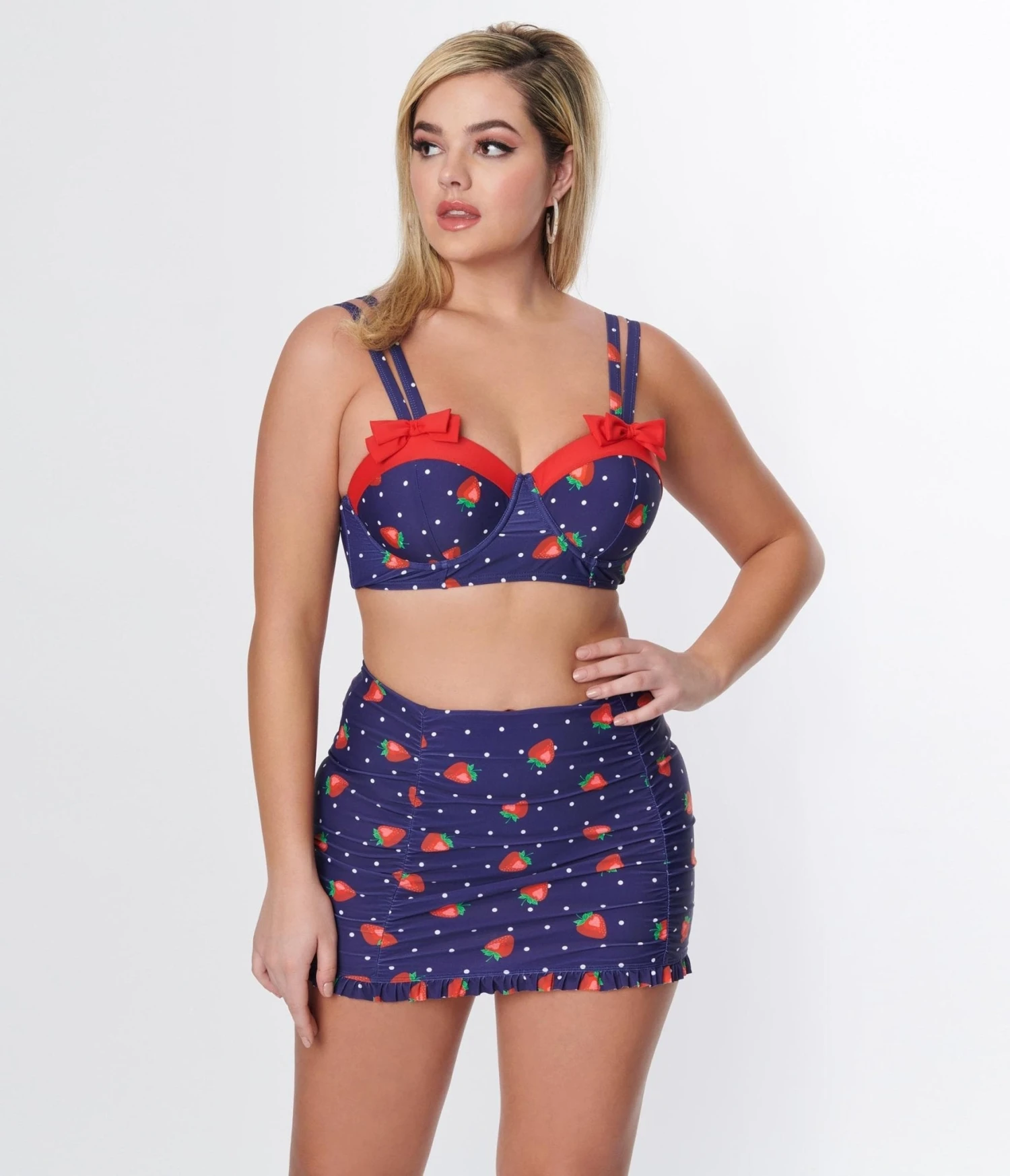 Unique Vintage Navy Strawberry Pin Dot Bowed Over Swim Top 5 Unique Vintage Navy Strawberry Pin Dot Bowed Over Swim Top - Image 5