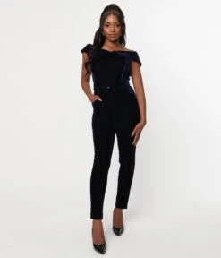 Unique Vintage Navy Velvet Gillian Jumpsuit -New Dress Store unique vintage navy velvet gillian jumpsuit 377254