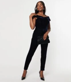 Unique Vintage Navy Velvet Gillian Jumpsuit -New Dress Store unique vintage navy velvet gillian jumpsuit 471150