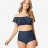 Unique Vintage Navy & White Pin Dot High Waist Louise Swim Bottoms