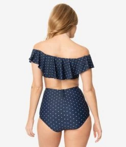 Unique Vintage Navy & White Pin Dot High Waist Louise Swim Bottoms -New Dress Store unique vintage navy white pin dot high waist louise swim bottoms 577110