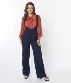 Unique Vintage Navy Wide Leg Suspender Pants 6 Unique Vintage Navy Wide Leg Suspender Pants -New Dress Store unique vintage navy wide leg suspender pants 267260