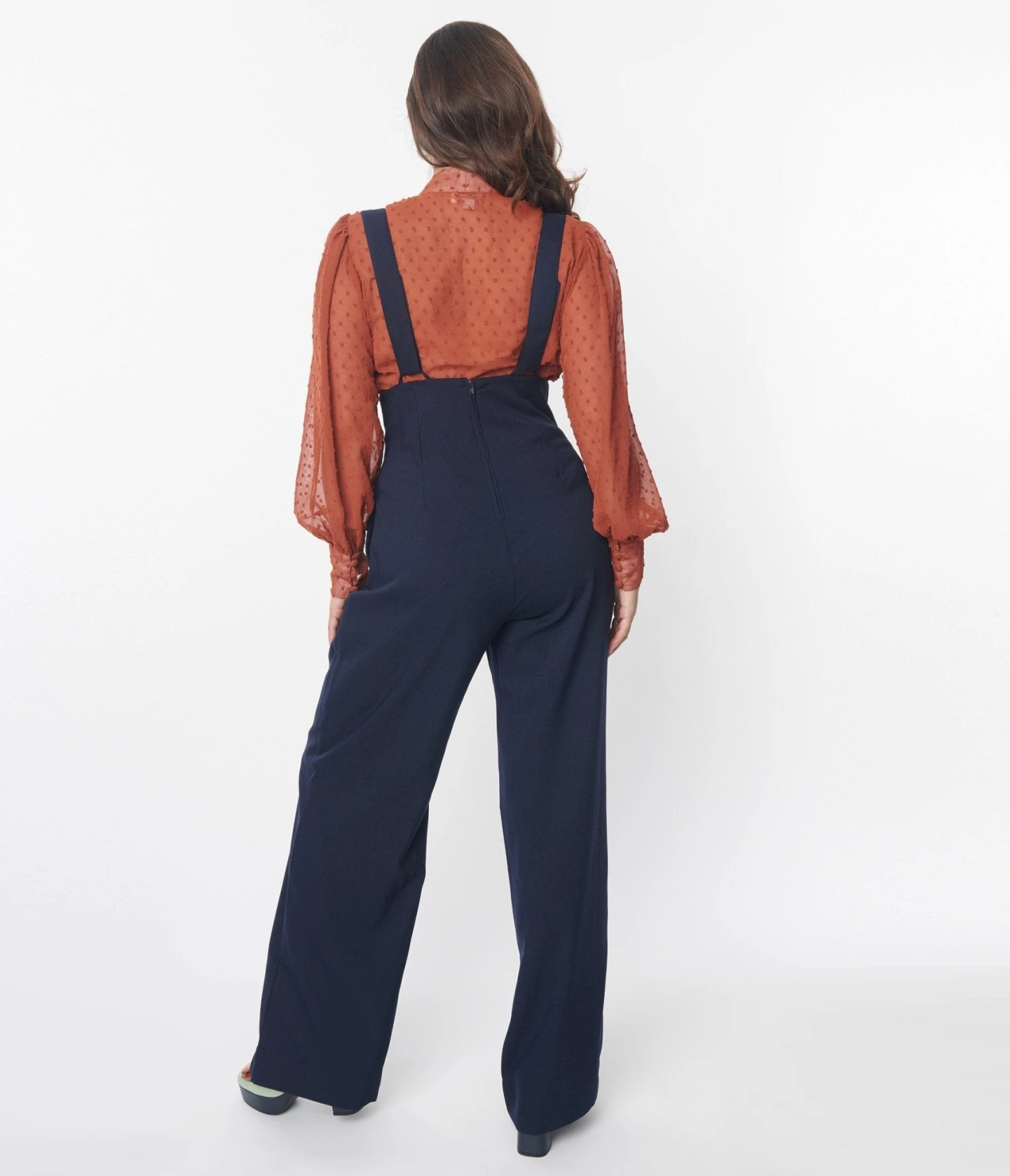 Unique Vintage Navy Wide Leg Suspender Pants 2 Unique Vintage Navy Wide Leg Suspender Pants - Image 2
