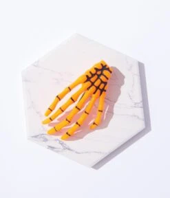 Unique Vintage Orange Skeleton Hand Hair Clip