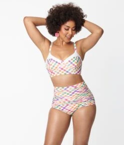 Unique Vintage Pastel Madras Gingham Marlene Crop Swim Top48 -New Dress Store unique vintage pastel madras gingham marlene crop swim top48 820009