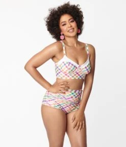 Unique Vintage Pastel Madras Gingham Monroe Swim Bottom -New Dress Store unique vintage pastel madras gingham monroe swim bottom 566927