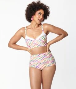 Unique Vintage Pastel Madras Gingham Monroe Swim Bottom -New Dress Store unique vintage pastel madras gingham monroe swim bottom 745059