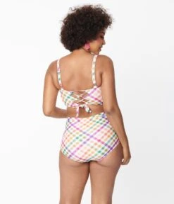 Unique Vintage Pastel Madras Gingham Monroe Swim Bottom -New Dress Store unique vintage pastel madras gingham monroe swim bottom 944352