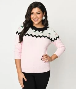 Unique Vintage Pink & Black Cherry Sweater