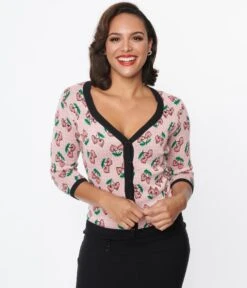 Unique Vintage Pink & Cherry Hearts Cardigan -New Dress Store unique vintage pink cherry hearts cardigan 234117