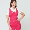 Unique Vintage Pink & Glitter Star Button Up Vest