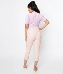 Unique Vintage Pink & White Pin Dot Heart Pocket Rachelle Capri Pants -New Dress Store unique vintage pink white pin dot heart pocket rachelle capri pants 886991