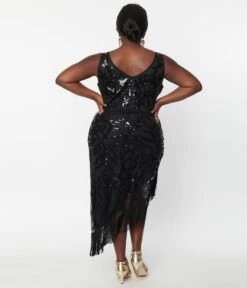 Unique Vintage Plus Size 1920s Black Beaded Asymmetrical Fringe Flapper Dress 8 Unique Vintage Plus Size 1920s Black Beaded Asymmetrical Fringe Flapper Dress -New Dress Store unique vintage plus size 1920s black beaded asymmetrical fringe flapper dress 715736