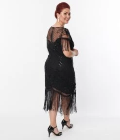 Unique Vintage Plus Size 1920s Black Beaded Fringe Sleeve Nadine Flapper Dress 8 Unique Vintage Plus Size 1920s Black Beaded Fringe Sleeve Nadine Flapper Dress -New Dress Store unique vintage plus size 1920s black beaded fringe sleeve nadine flapper dress 284515