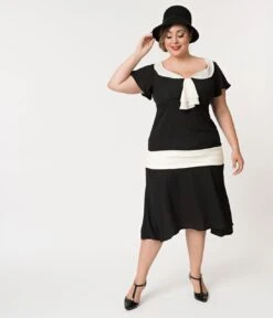 Unique Vintage Plus Size 1920s Black & Cream Wilshire Flapper Day Dress 9 Unique Vintage Plus Size 1920s Black & Cream Wilshire Flapper Day Dress -New Dress Store unique vintage plus size 1920s black cream wilshire flapper day dress 480468